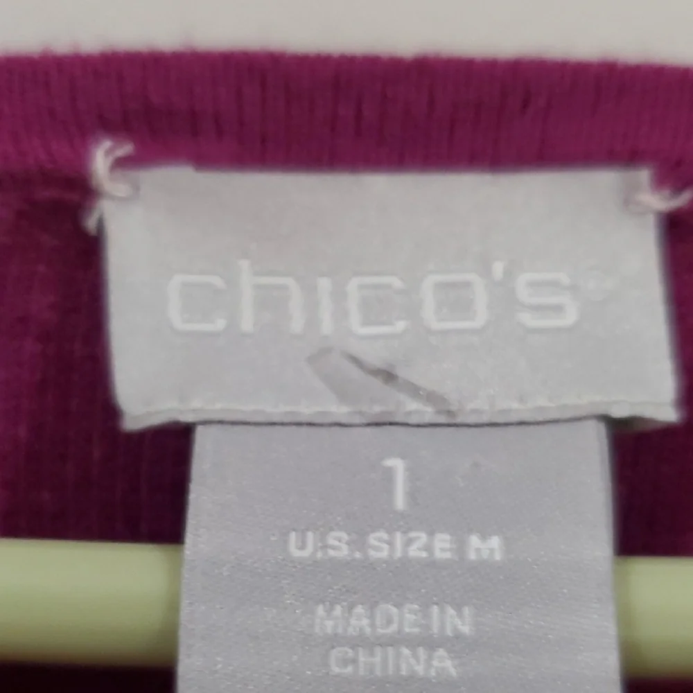 Chico's Magenta Sequin Floral Rayon Blend Blouse - Picture 2 of 8